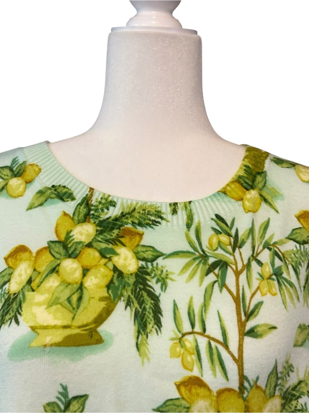 Talbots ELBOW SLEEVE PULLOVER - LEMON TREES Women’s SZ 3X Blue Green Yellow - Picture 3 of 7